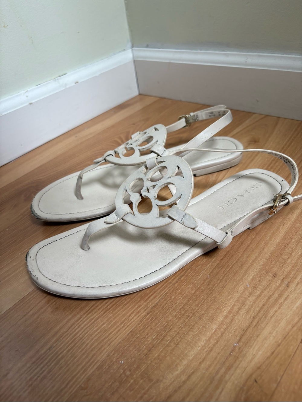 Coach White Logo Thong Sandals with Slingback Strap
